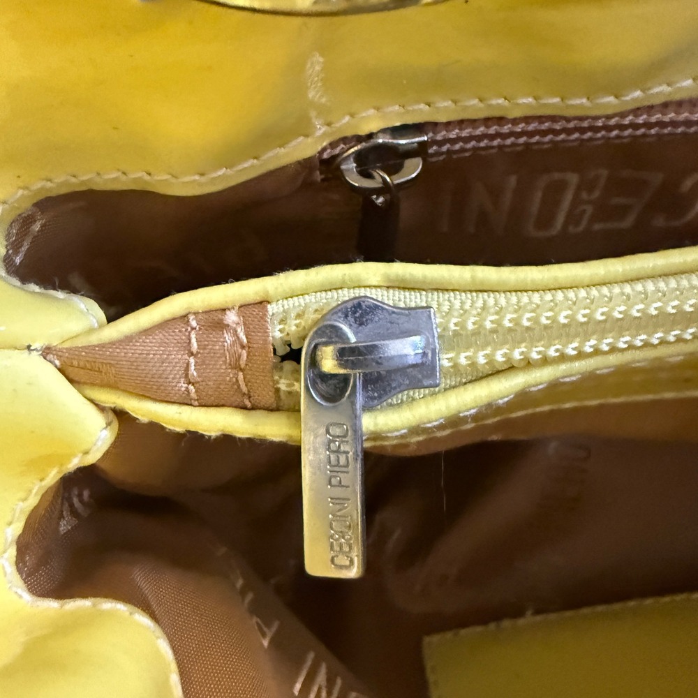 Cecconi Piero Italian Floral Leather Handbag Yellow Purple White Mini Tote Bag - Picture 10 of 15